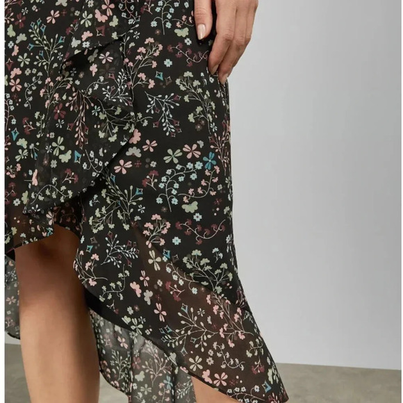 Ted Baker Skirt Kassiia Midi Faux Wrap Ruffled Floral Print Black Size 8 - 10 - Picture 5 of 12